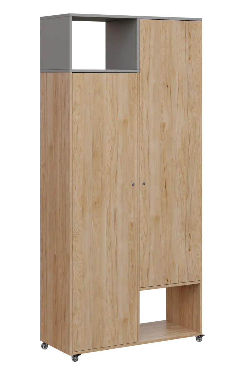 AERO 62 L skříň šatní 2-dveřová/2 niky, výsuvné ramínko, levá, 2150x1000x400, kolečka, oblázkově šed
