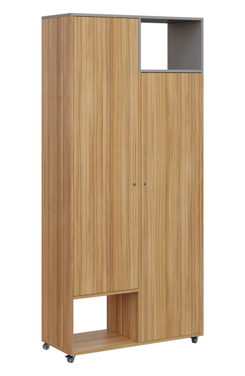 AERO 62 P skříň šatní 2-dveřová/2 niky, výsuvné ramínko, pravá, 2150x1000x400, kolečka, oblázkově še