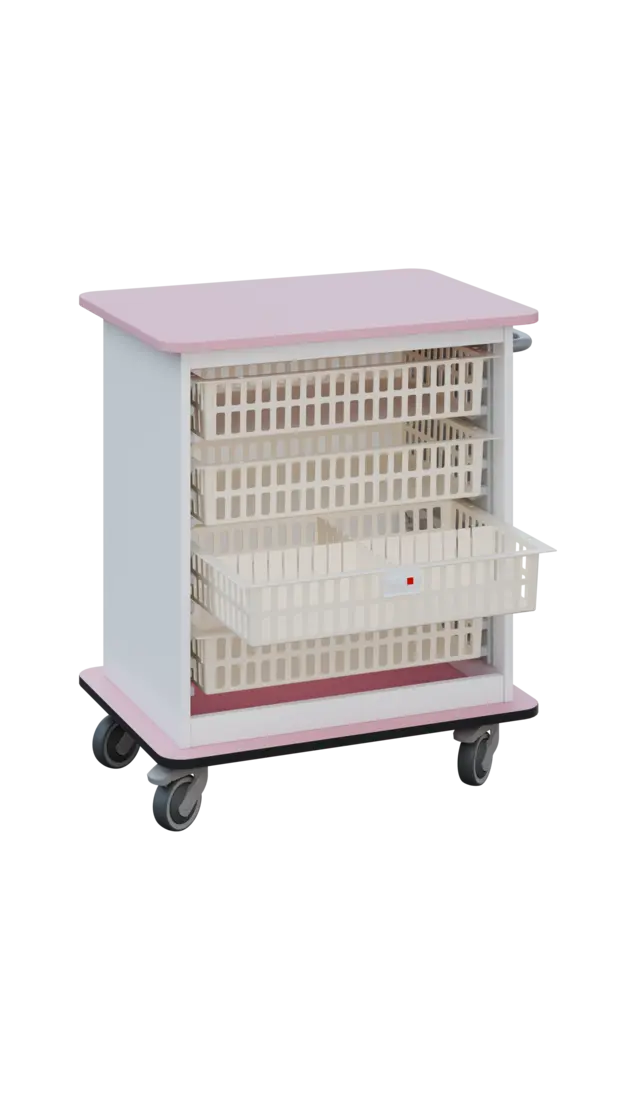 DEXTER 22 ABS vozík boxový, otevřený, 880x750x520 mm, korpus bílý, horní a spodní deska pastelově rů