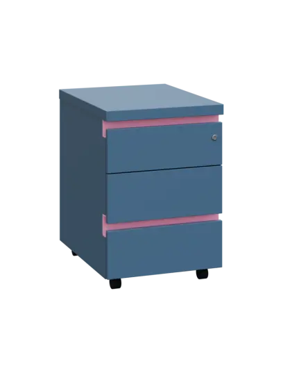 MHCKC - 00 kontejner pojízdný, 3-zásuvkový, deska 36 mm, centrální zámek, šedomodrá, profil světle růžový