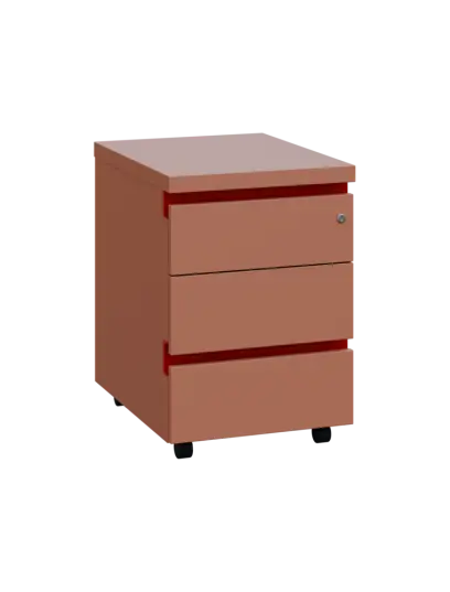 MHCKC - 00 kontejner pojízdný, 3-zásuvkový, deska 36 mm, centrální zámek, pudrově hnědá, profil burgundy