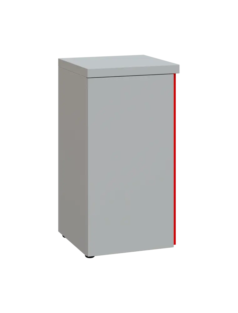 MHCN 2 - 4D kancelářská skříň, 1-dveřová, levá, 770x400x400, světle šedá, profil červený