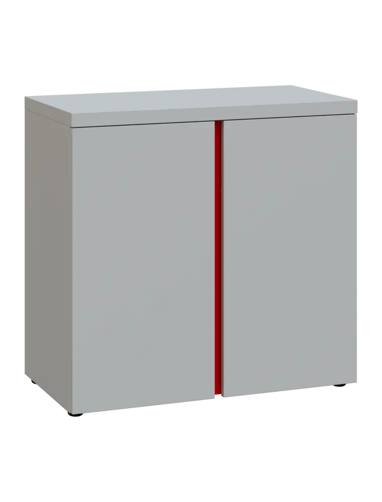 MHCN 2 - 8D kancelářská skříň, 2-dveřová, 770x800x400, světle šedá, profil červený