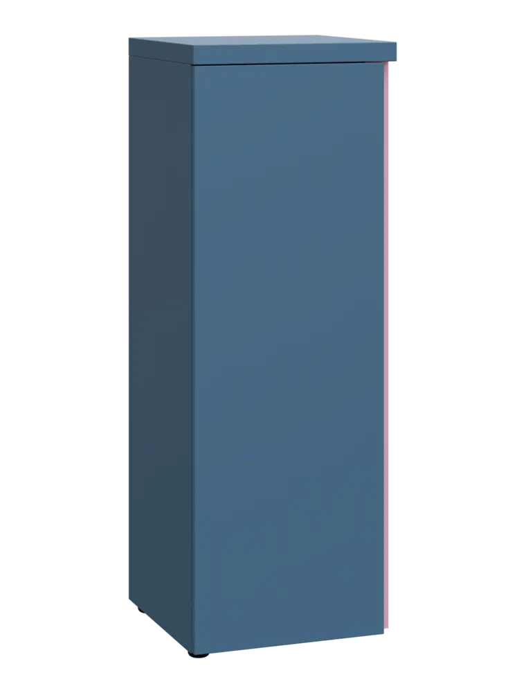MHCN 3 - 4D kancelářská skříň, 1-dveřová, levá, 1120x400x400, šedomodrá, profil světle růžový