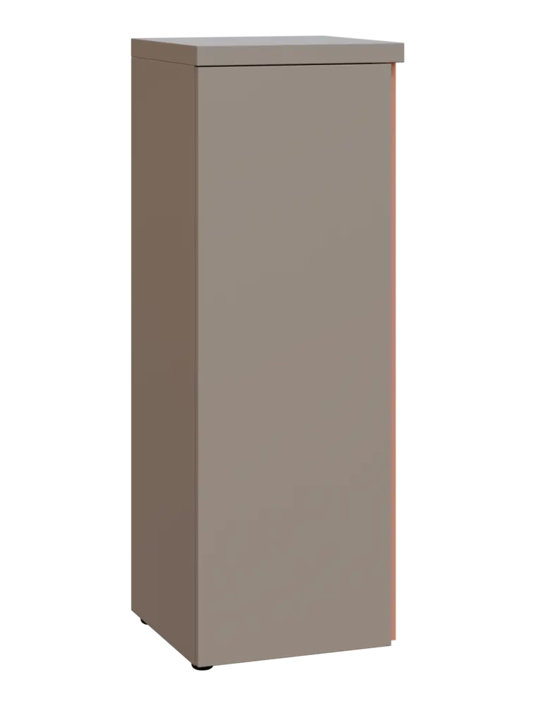 MHCN 3 - 4D kancelářská skříň, 1-dveřová, levá, 1120x400x400, taupe hnědá, profil béžově růžový