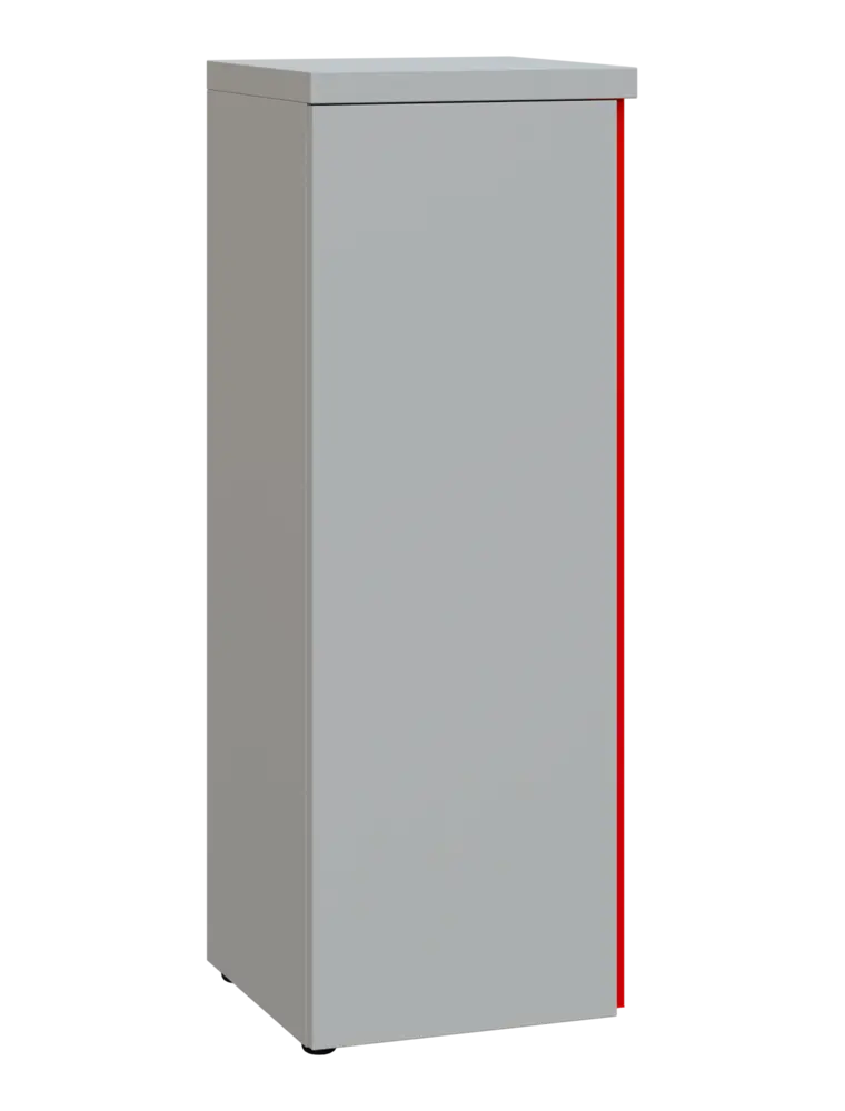 MHCN 3 - 4D kancelářská skříň, 1-dveřová, levá, 1120x400x400, světle šedá, profil červený