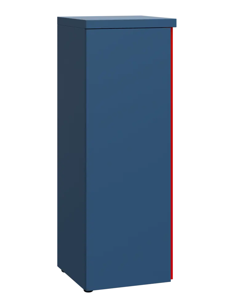MHCN 3 - 4D kancelářská skříň, 1-dveřová, levá, 1120x400x400, hlubinná modrá, profil červený