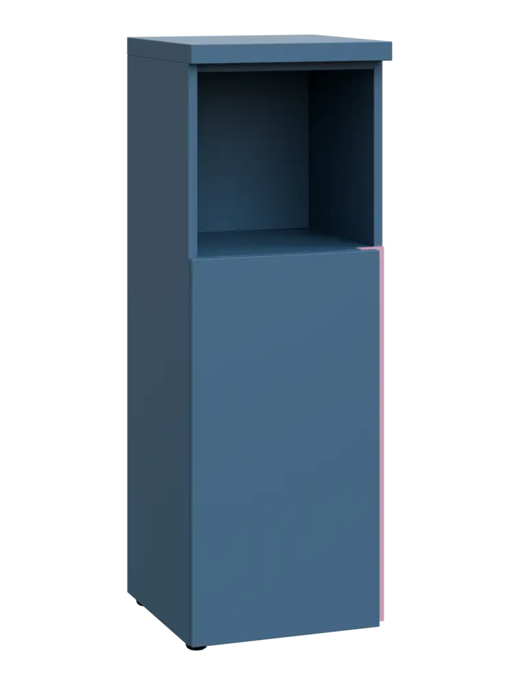 MHCN 3 - 4DN kancelářská skříň, 1-dveřová/nika, levá, 1120x400x400, šedomodrá, profil světle růžový