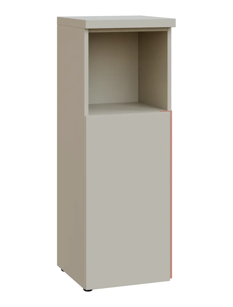 MHCN 3 - 4DN kancelářská skříň, 1-dveřová/nika, levá, 1120x400x400, teplá šedá, profil béžově růžový