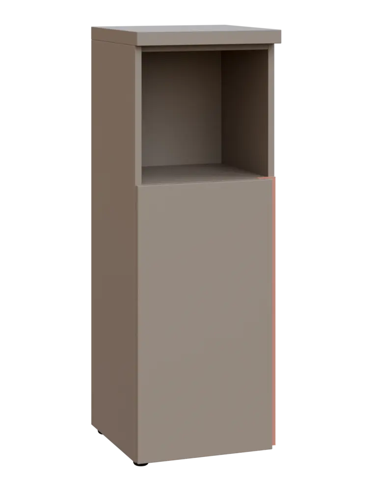 MHCN 3 - 4DN kancelářská skříň, 1-dveřová/nika, levá, 1120x400x400, taupe hnědá, profil béžově růžov