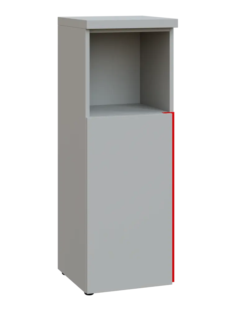 MHCN 3 - 4DN kancelářská skříň, 1-dveřová/nika, levá, 1120x400x400, světle šedá, profil červený