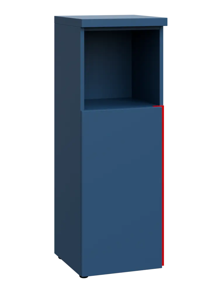 MHCN 3 - 4DN kancelářská skříň, 1-dveřová/nika, levá, 1120x400x400, hlubinná modrá, profil červený