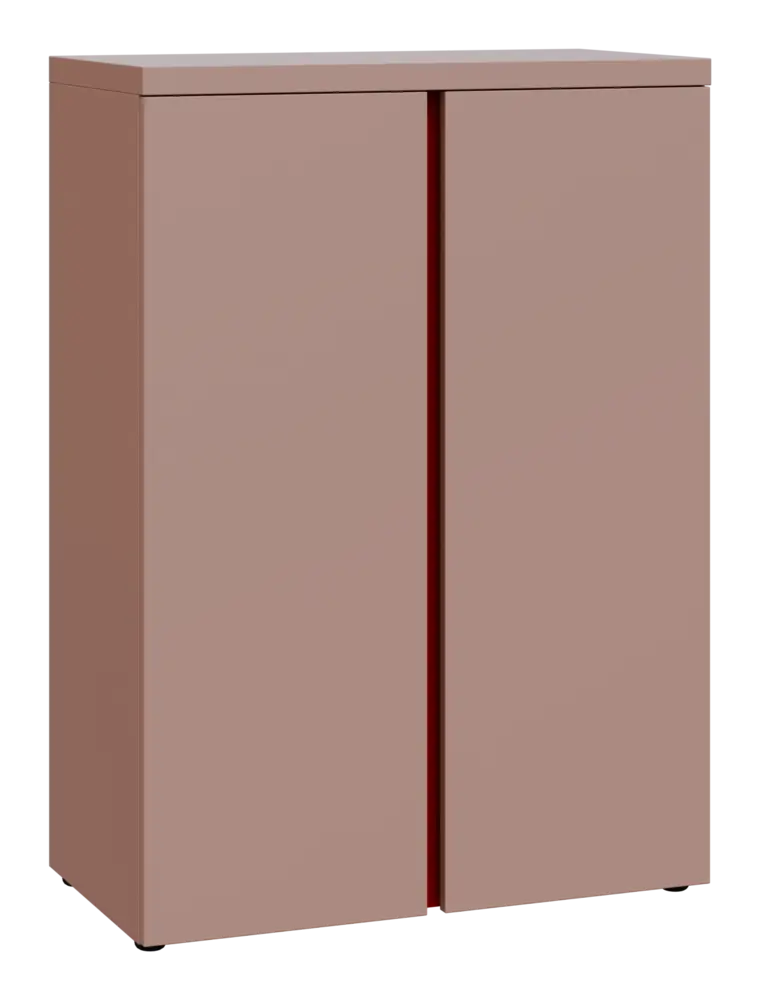 MHCN 3 - 8D kancelářská skříň, 2-dveřová, 1120x800x400, pudrově růžová, profil burgundy