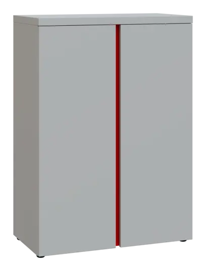 MHCN 3 - 8D kancelářská skříň, 2-dveřová, 1120x800x400, světle šedá, profil červený