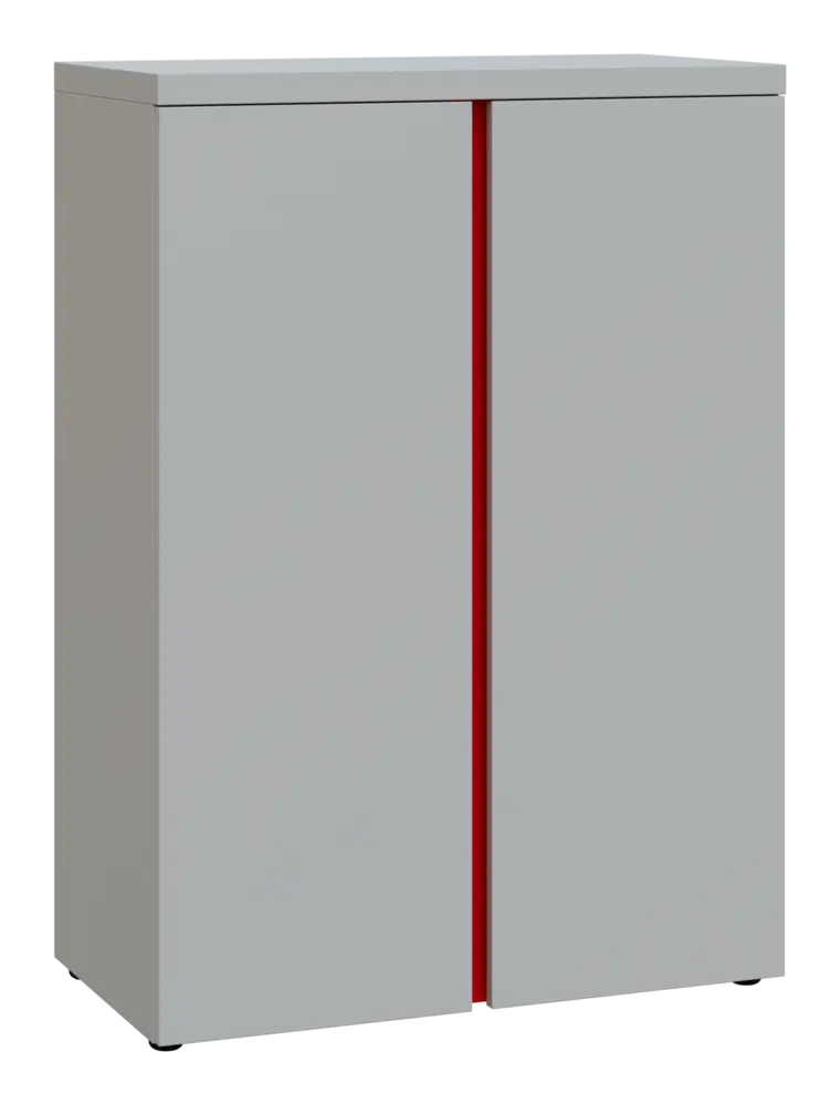 MHCN 3 - 8D kancelářská skříň, 2-dveřová, 1120x800x400, světle šedá, profil červený