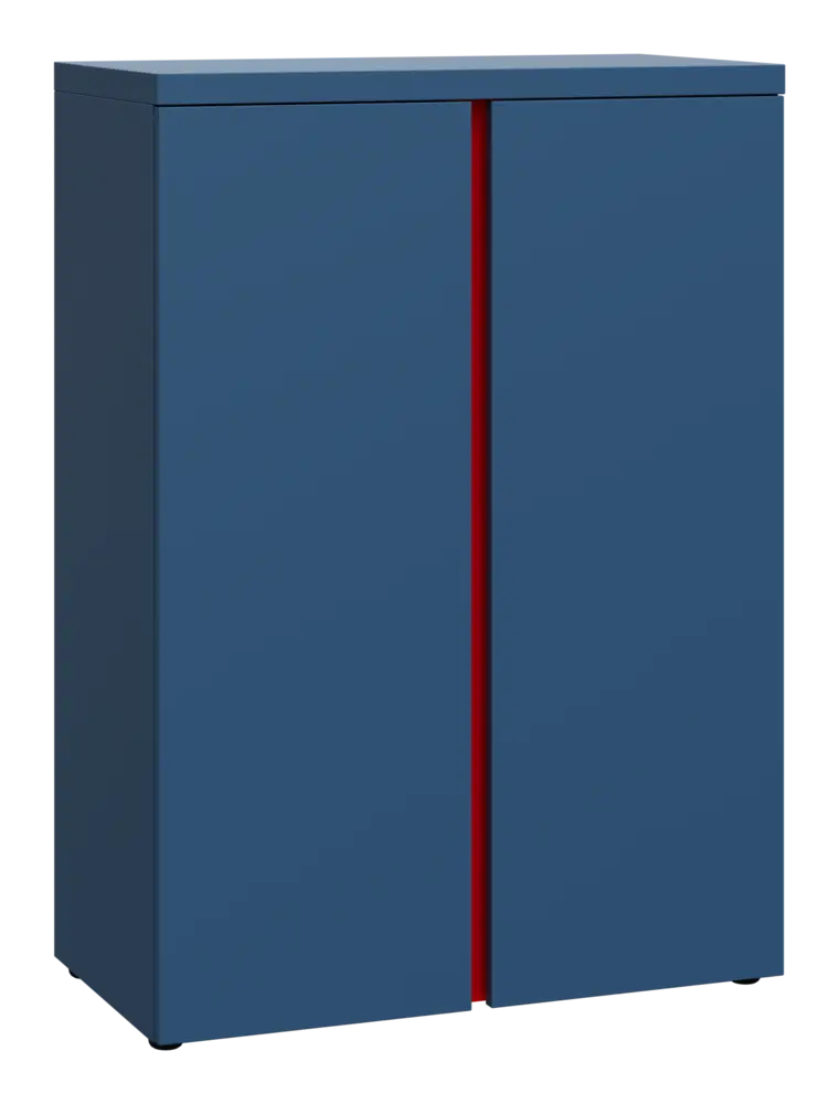 MHCN 3 - 8D kancelářská skříň, 2-dveřová, 1120x800x400, hlubinná modrá, profil červený