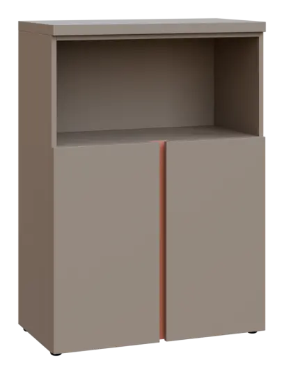 MHCN 3 - 8DN kancelářská skříň, 2-dveřová/nika, 1120x800x400, taupe hnědá, profil béžově růžový