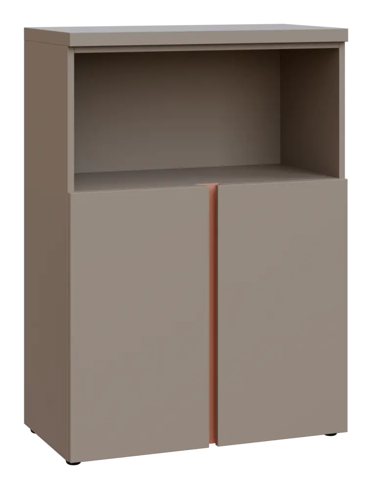 MHCN 3 - 8DN kancelářská skříň, 2-dveřová/nika, 1120x800x400, taupe hnědá, profil béžově růžový
