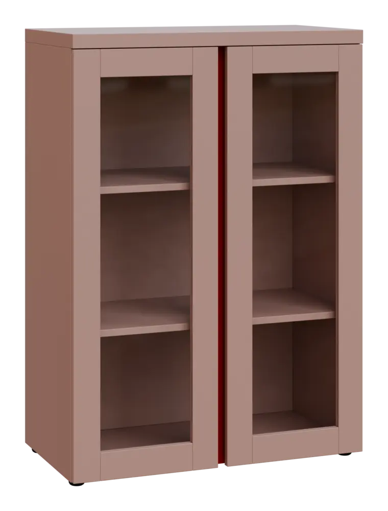 MHCN 3 - 8S kancelářská skříň, 2-dveřová/prosklená, 1120x800x400, pudrově růžová, profil burgundy