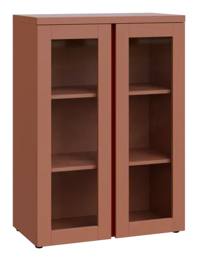 MHCN 3 - 8S kancelářská skříň, 2-dveřová/prosklená, 1120x800x400, pudrově hnědá, profil burgundy