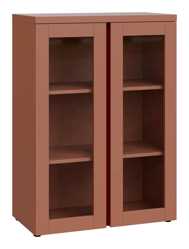 MHCN 3 - 8S kancelářská skříň, 2-dveřová/prosklená, 1120x800x400, pudrově hnědá, profil burgundy