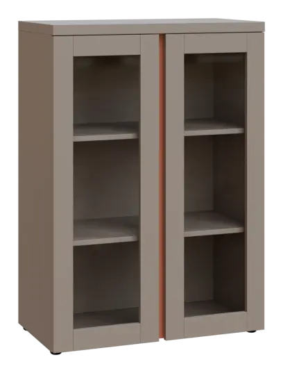 MHCN 3 - 8S kancelářská skříň, 2-dveřová/prosklená, 1120x800x400, taupe hnědá, profil béžově růžový