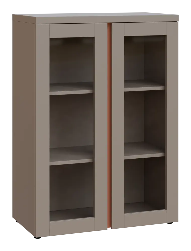 MHCN 3 - 8S kancelářská skříň, 2-dveřová/prosklená, 1120x800x400, taupe hnědá, profil béžově růžový