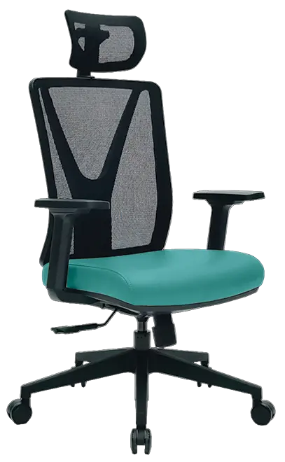 XENA kancelářská židle s podhlavníkem, kříž černý, koženka P18 tyrkysová