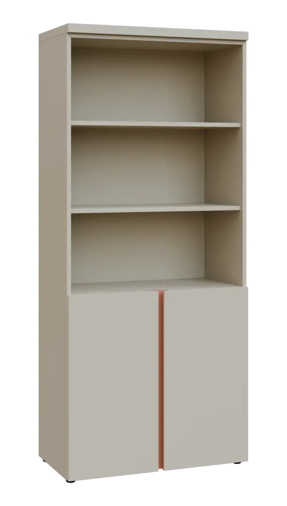 MHCN 5 - 8DN3 kancelářská skříň, 2-dveřová/nika, 1820x800x400, teplá šedá, profil béžově růžový