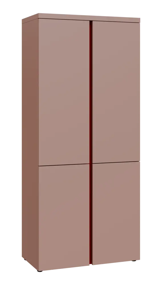 MHCN 5 - 84D kancelářská skříň, 4-dveřová, 1820x800x400, pudrově růžová, profil burgundy