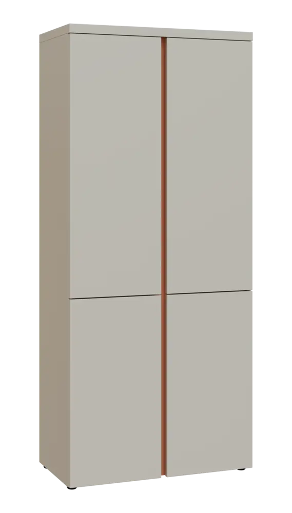 MHCN 5 - 84D kancelářská skříň, 4-dveřová, 1820x800x400, teplá šedá, profil béžově růžový