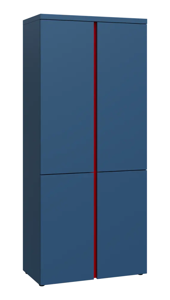 MHCN 5 - 84D kancelářská skříň, 4-dveřová, 1820x800x400, hlubinná modrá, profil červený