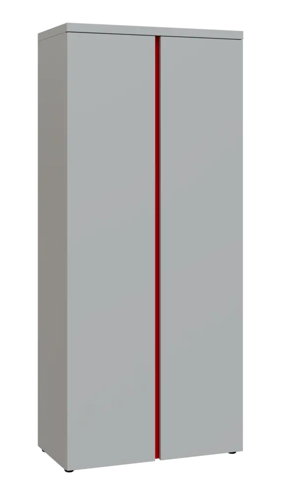 MHCN 5 - 8D kancelářská skříň, 2-dveřová, 1820x800x400, světle šedá, profil červený