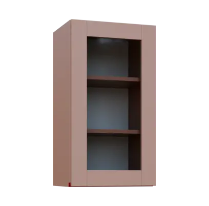 MHCH - 4S horní skříňka, 1-dveřová, prosklená, pravá, 730x400x300, pudrově růžová, profil burgundy