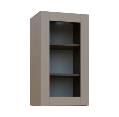 MHCH - 4S horní skříňka, 1-dveřová, prosklená, pravá, 730x400x300, taupe hnědá, profil béžově růžový