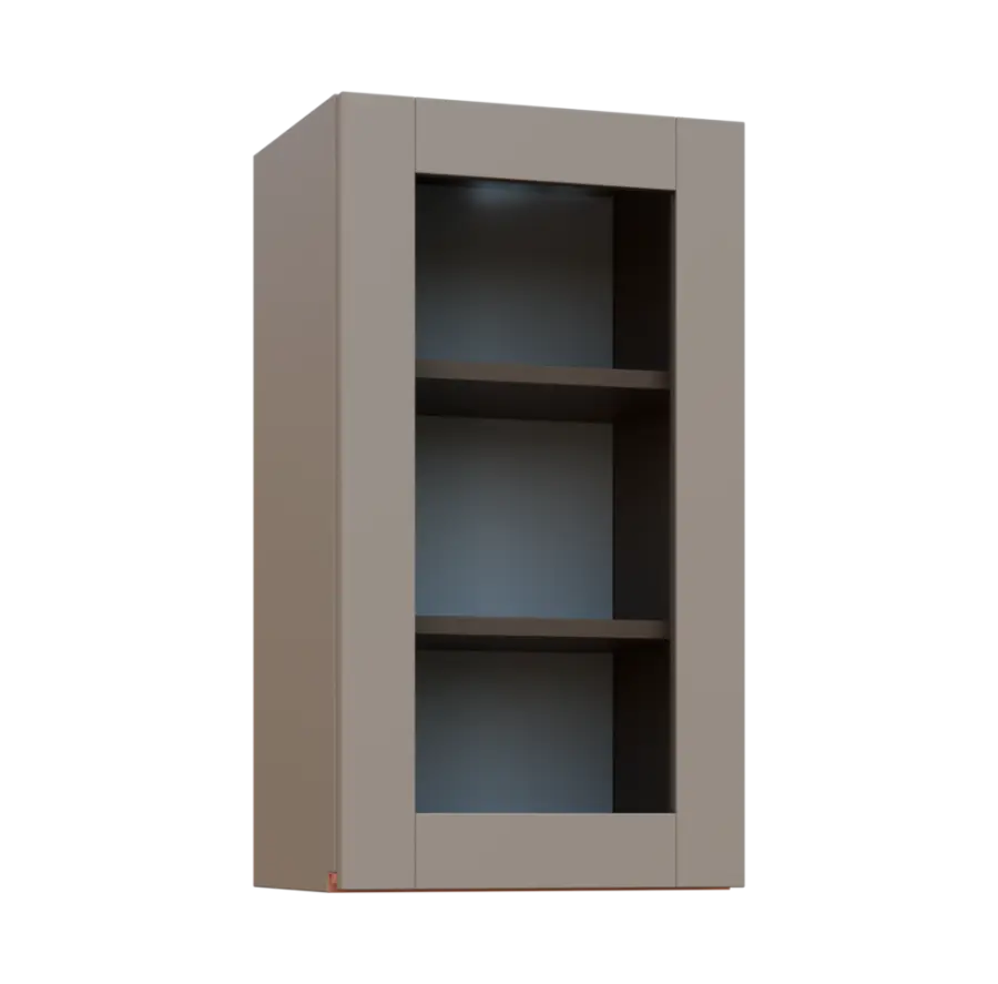 MHCH - 4S horní skříňka, 1-dveřová, prosklená, pravá, 730x400x300, taupe hnědá, profil béžově růžový