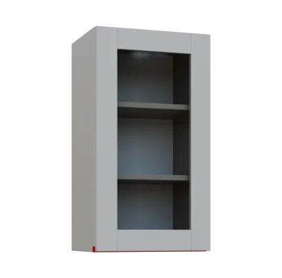 MHCH - 4S horní skříňka, 1-dveřová, prosklená, pravá, 730x400x300, světle šedá, profil červený