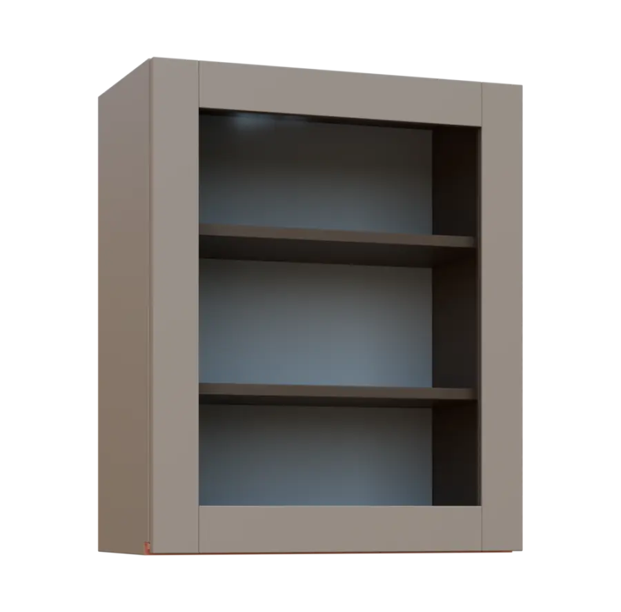 MHCH - 6S horní skříňka, 1-dveřová, prosklená, pravá, 730x600x300, taupe hnědá, profil béžově růžový