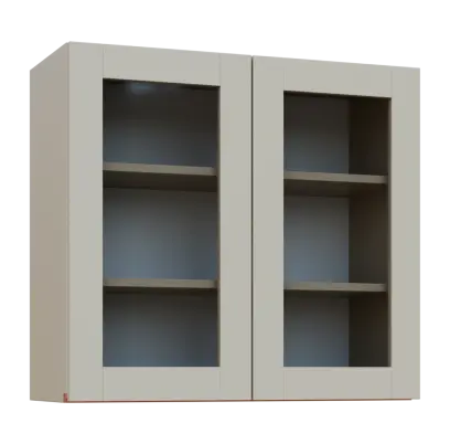 MHCH - 8S horní skříňka, 2-dveřová, prosklená, 730x800x300, teplá šedá, profil béžově růžový