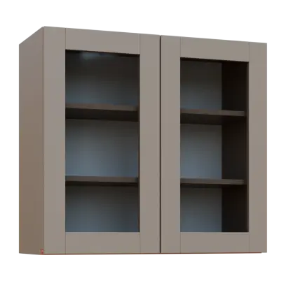 MHCH - 8S horní skříňka, 2-dveřová, prosklená, 730x800x300, taupe hnědá, profil béžově růžový