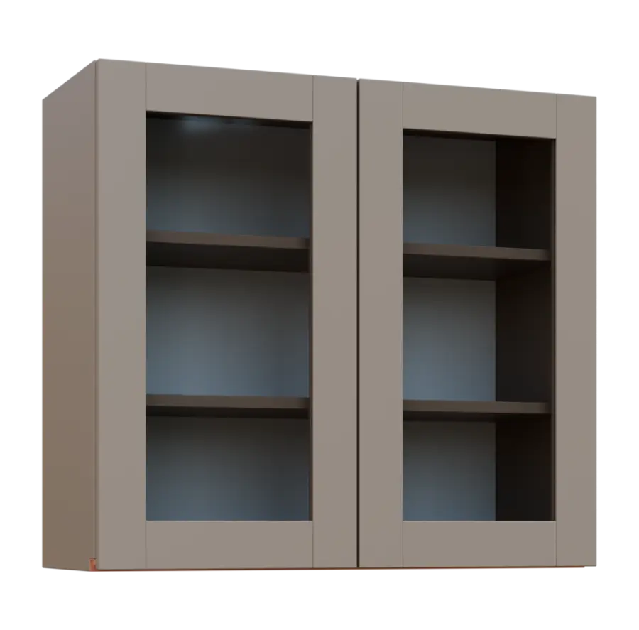 MHCH - 8S horní skříňka, 2-dveřová, prosklená, 730x800x300, taupe hnědá, profil béžově růžový
