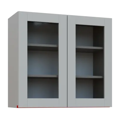MHCH - 8S horní skříňka, 2-dveřová, prosklená, 730x800x300, světle šedá, profil červený
