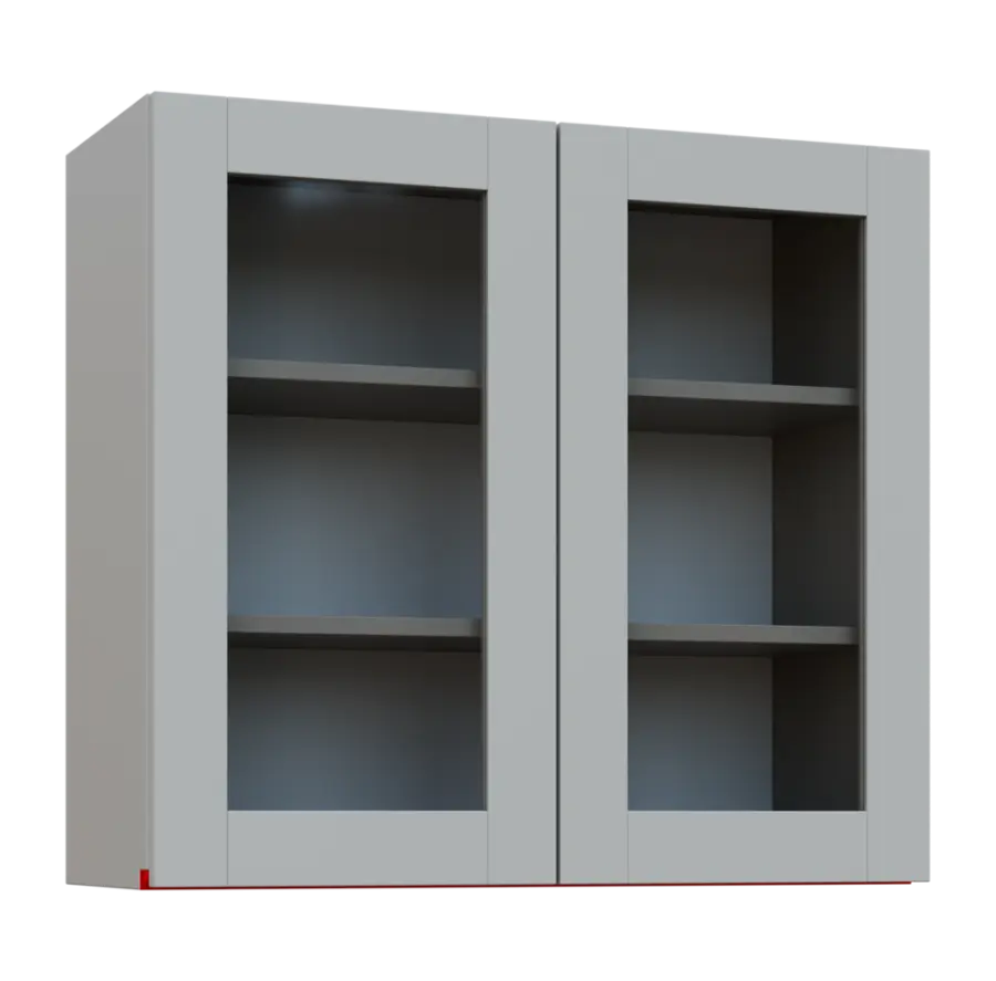 MHCH - 8S horní skříňka, 2-dveřová, prosklená, 730x800x300, světle šedá, profil červený