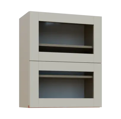 MHCHVV - 6S horní skříňka, 2 výklopy, prosklená, 730x600x300, teplá šedá, profil béžově růžový