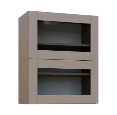 MHCHVV - 6S horní skříňka, 2 výklopy, prosklená, 730x600x300, taupe hnědá, profil béžově růžový