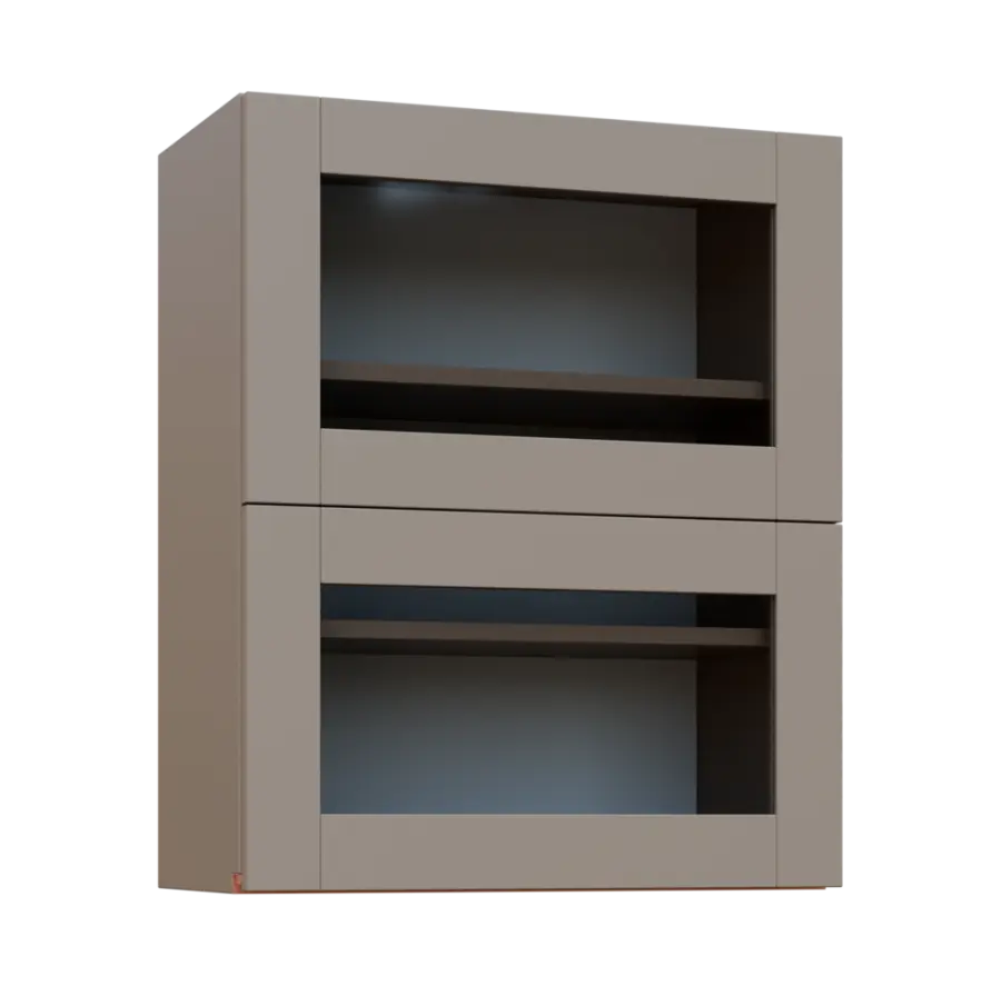 MHCHVV - 6S horní skříňka, 2 výklopy, prosklená, 730x600x300, taupe hnědá, profil béžově růžový