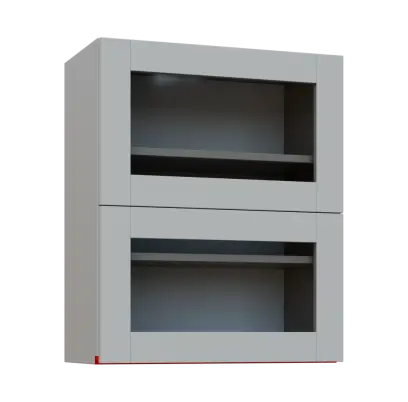 MHCHVV - 6S horní skříňka, 2 výklopy, prosklená, 730x600x300, světle šedá, profil červený