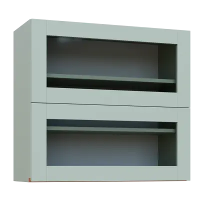 MHCHVV - 8S horní skříňka, 2 výklopy, prosklená, 730x800x300, šedozelinkavá, profil béžově růžový