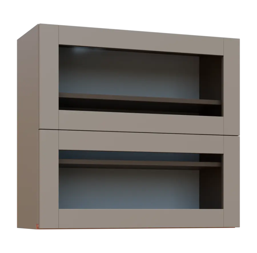 MHCHVV - 8S horní skříňka, 2 výklopy, prosklená, 730x800x300, taupe hnědá, profil béžově růžový