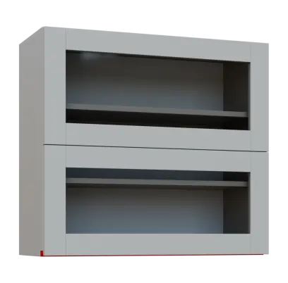 MHCHVV - 8S horní skříňka, 2 výklopy, prosklená, 730x800x300, světle šedá, profil červený